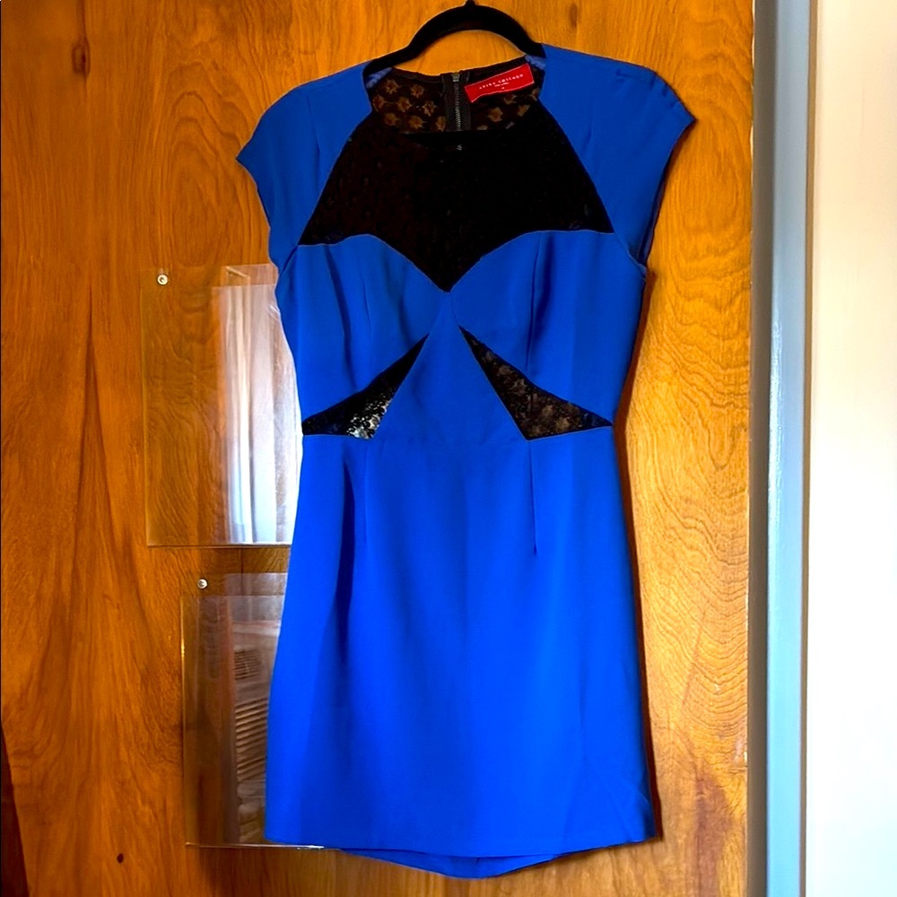 Akira Women’s Blue Dress with Black Lace Cutouts
